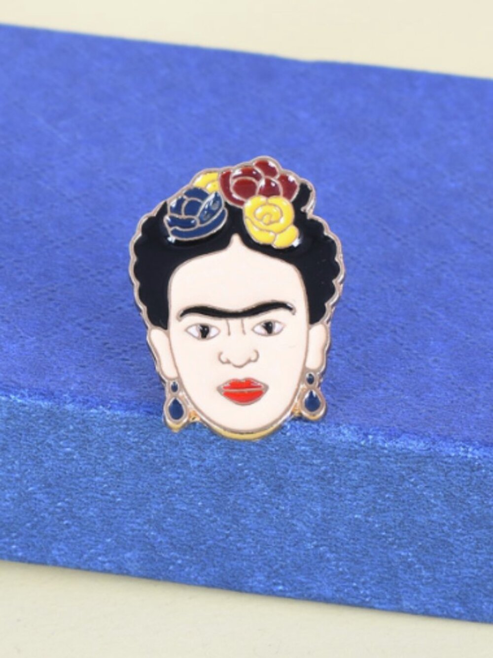 Frida Kahlo Inspired Enamel Pin – Floral Portrait Artist Lapel Pin
